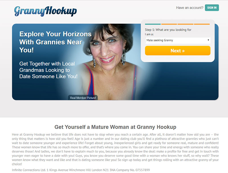 Homepage screenshot of Granny Hookup