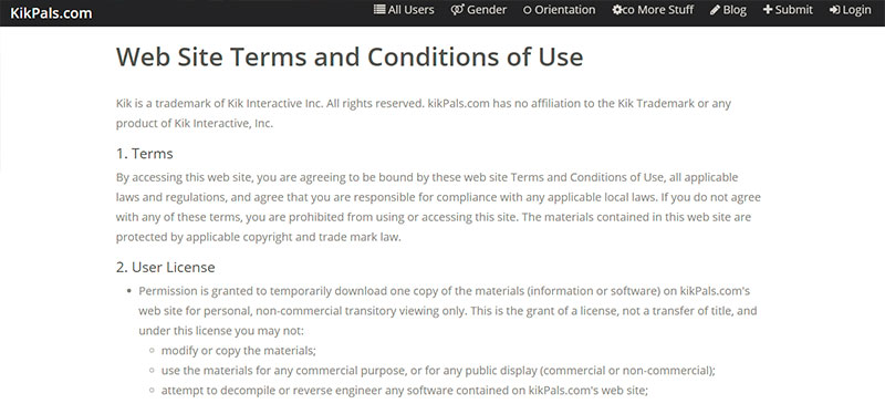 Kik Pals Terms of Service