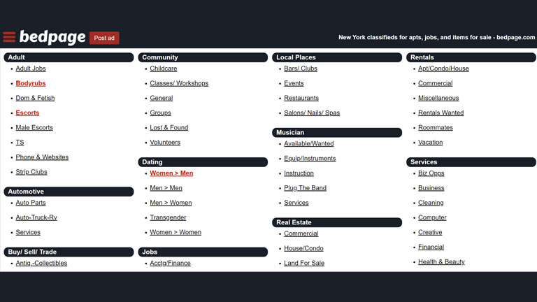 bedpage new york example