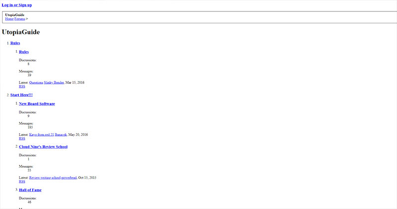 utopia guide site forum section