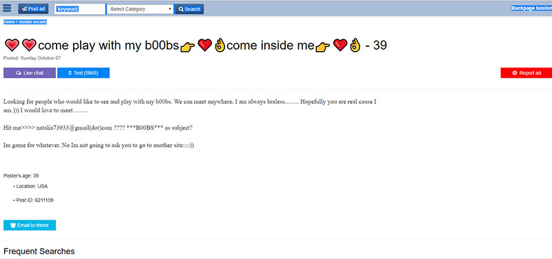 ebackpage escort ad example