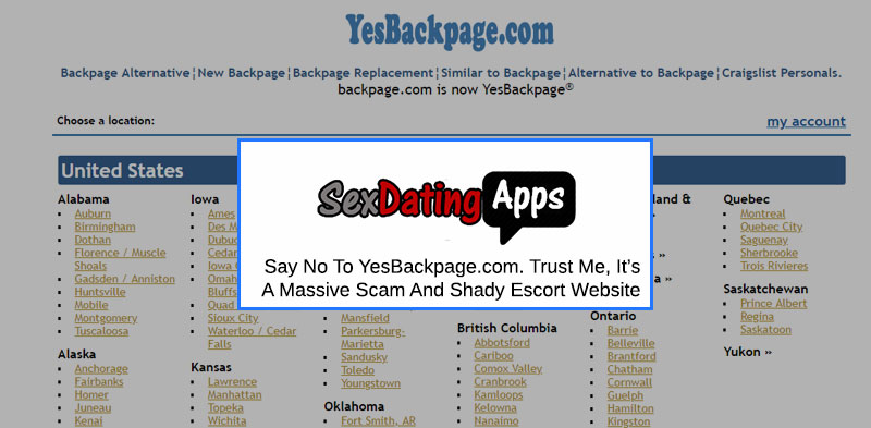 YesBackpage homepage