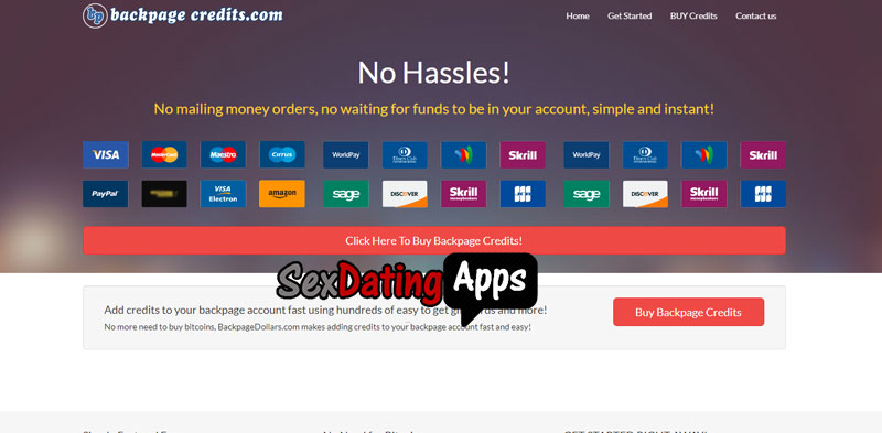 types of payments accepted for Backpage Credits