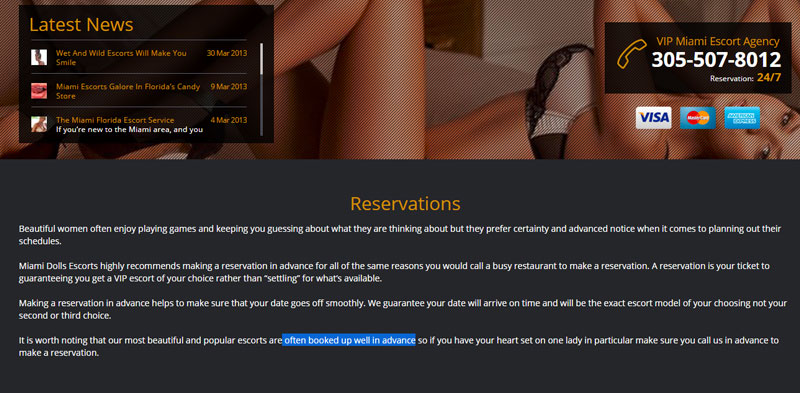 reservations on The Miami Dolls