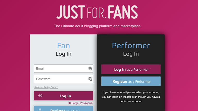 Justfor.Fans homepage