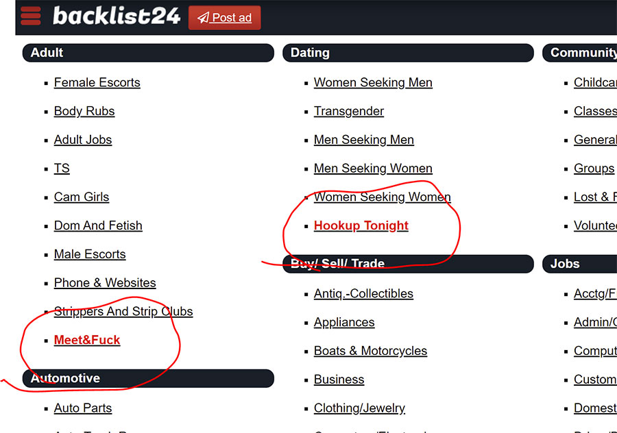 Screenshot of fake dating links