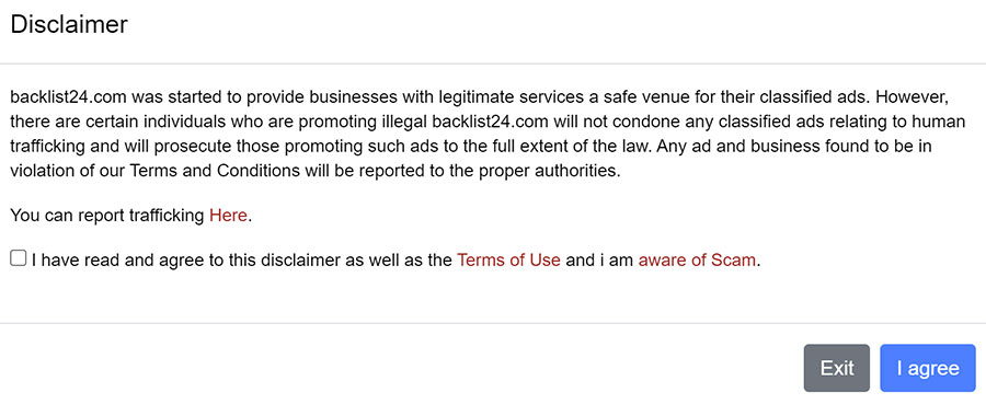 backlist24 disclaimer screenshot