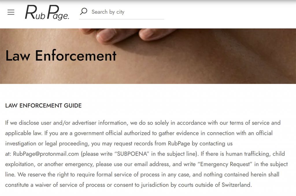 rubpage law enforcement