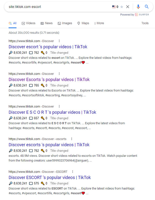 tiktok escort search